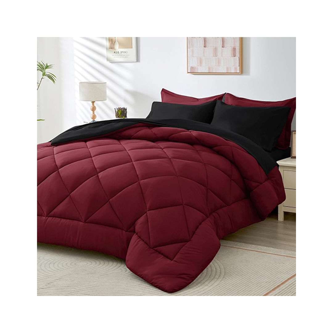 لحاف دبل فيس سادة دارك ريد - 160/235 سم