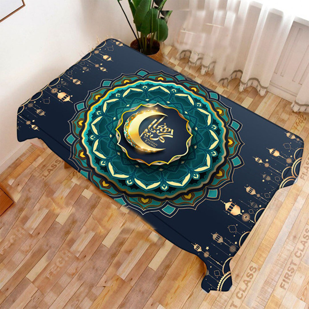 مفرش سفره - رمضان كريم - 80*135 سم - كحلي