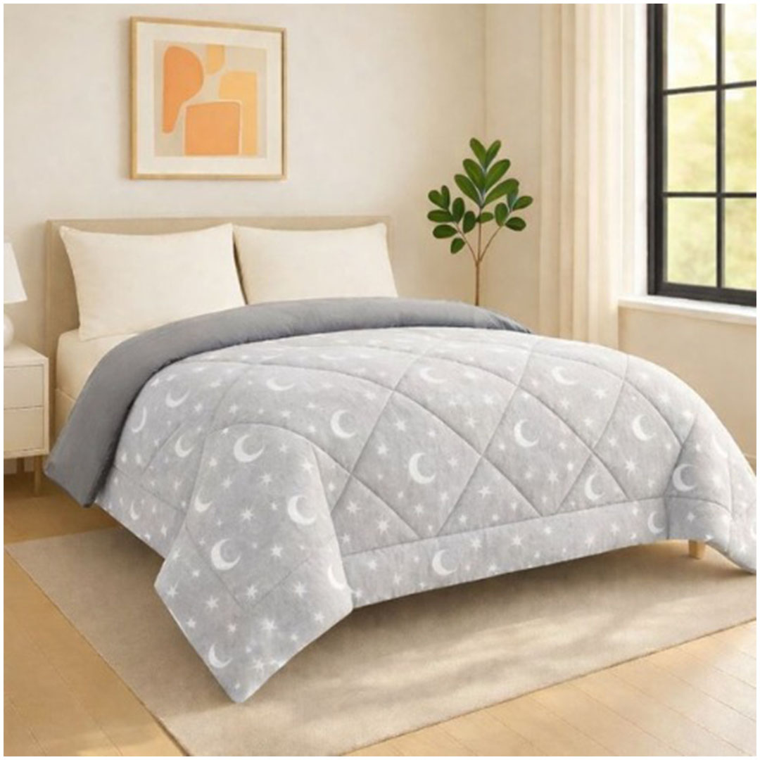 لحاف شتوي دبل فيس فرو و مايكروفايبر سنوز- 210*220 سم - رمادي