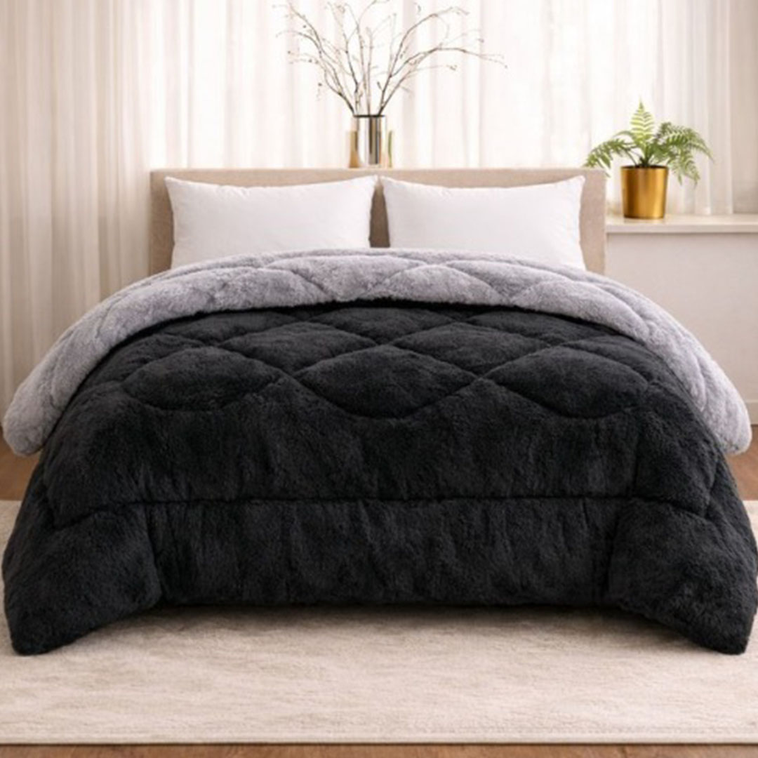 لحاف بطانية دبل فيس سادة - 220*230 سم - أسود/رمادي