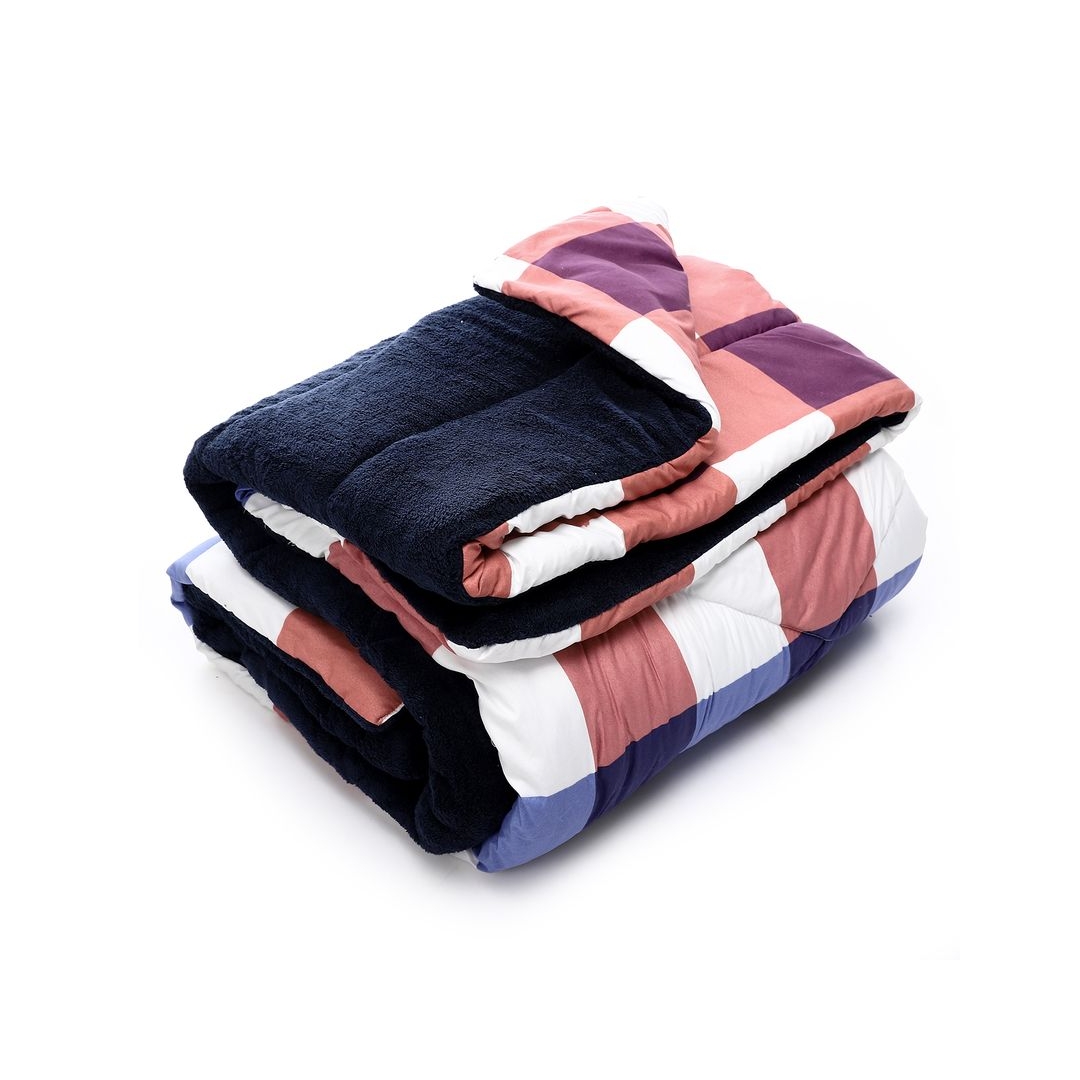 لحاف شتوي فرو دبل فيس - كارو بلو - 220/235 سم