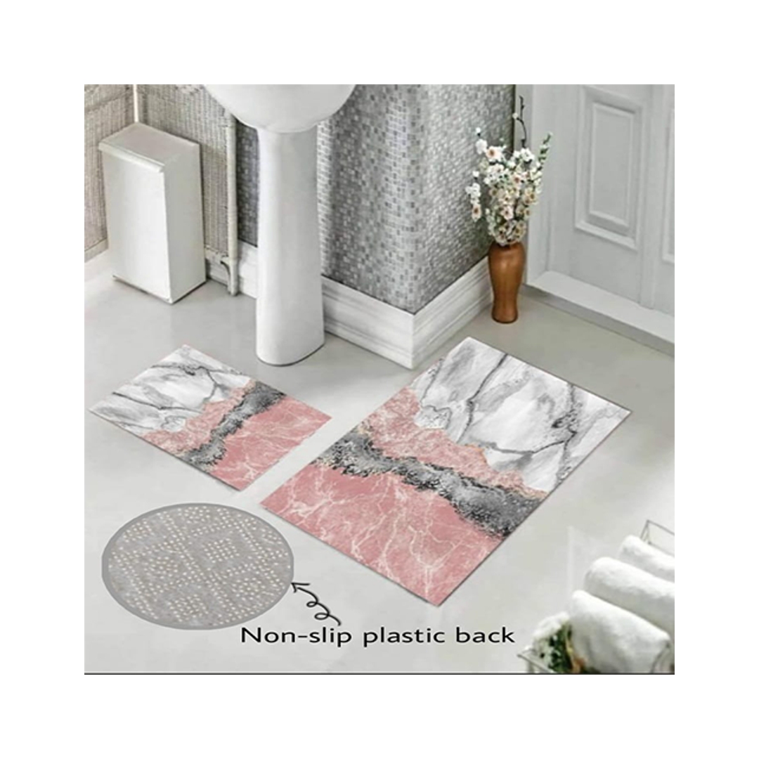 طقم دواسة حمام مانع للانزلاق قطيفه - قطعتين - تصميم ماربل