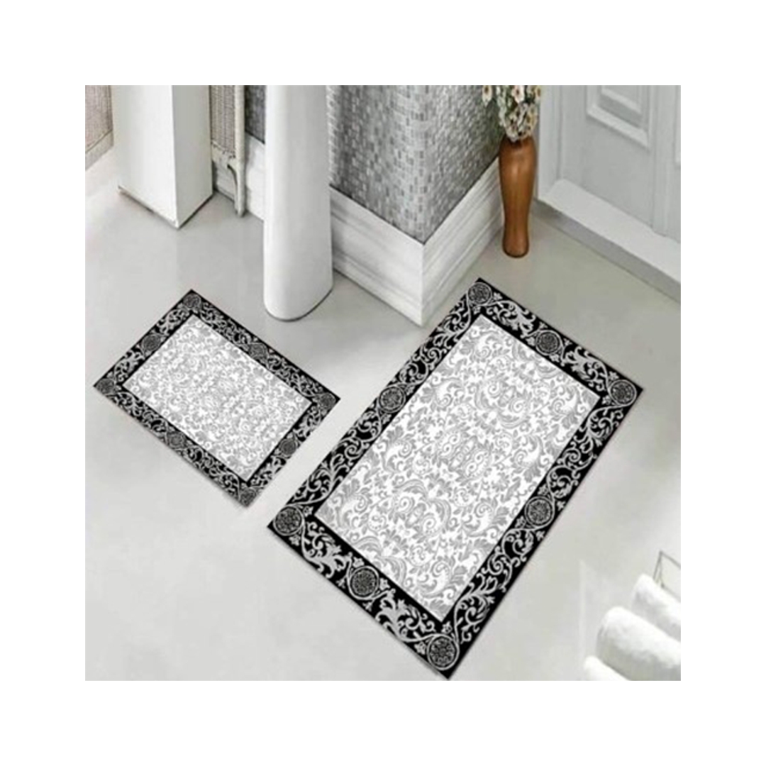 طقم دواسة حمام مانع للانزلاق قطيفه - قطعتين - تصميم كلاسيك