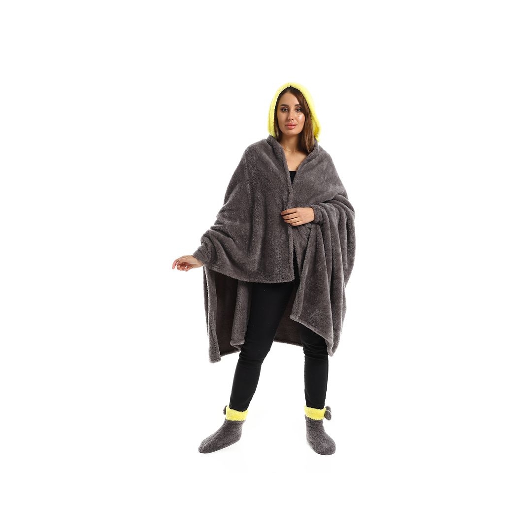 طقم دفاية للارتداء الشخصي - 3 قطع - رمادي/أصفر - 110*130 سم