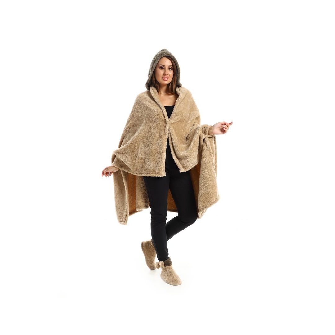 طقم دفاية للارتداء الشخصي - 3 قطع - زيتي/بيج - 110*130 سم