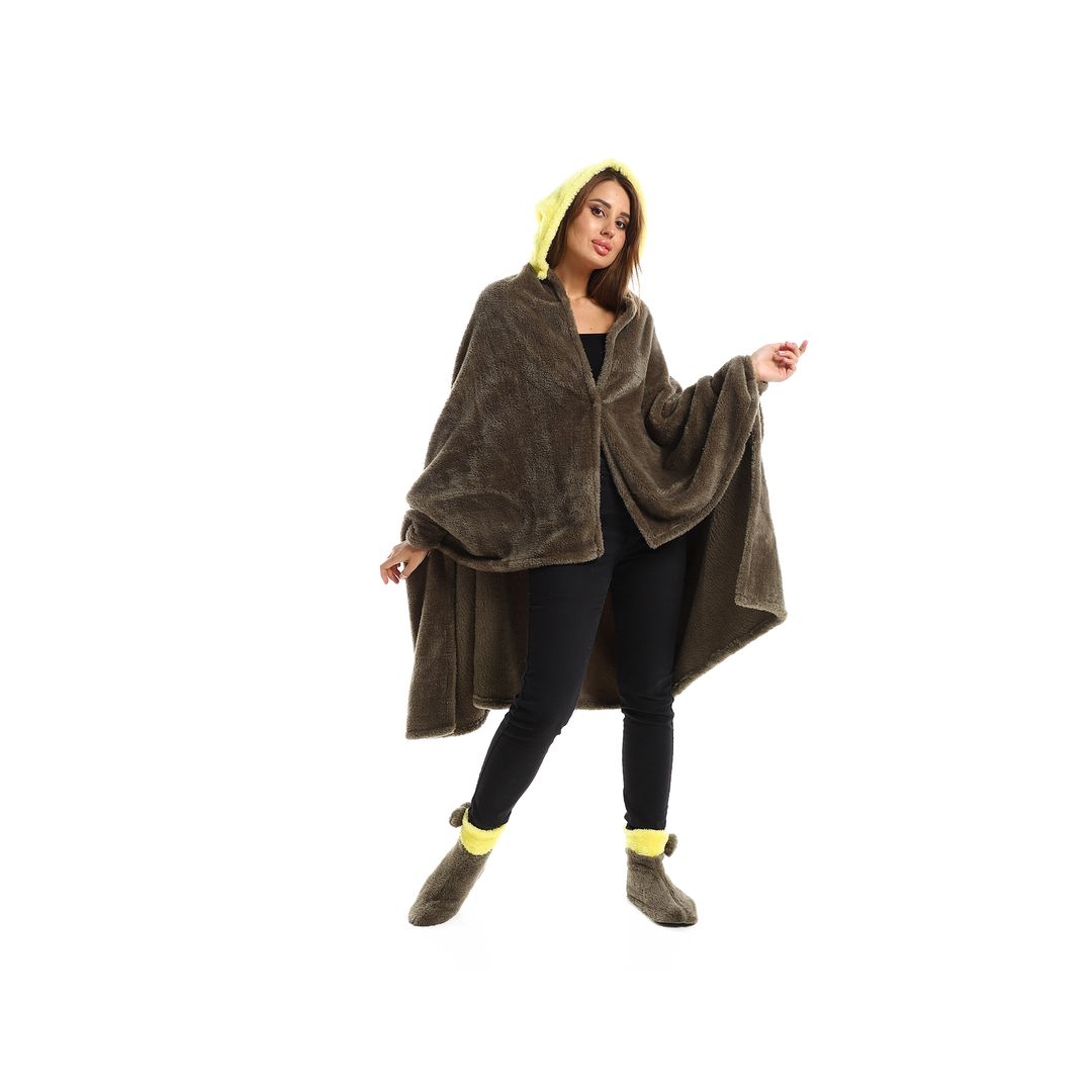 طقم دفاية للارتداء الشخصي - 3 قطع - زيتي/أصفر - 110*130 سم