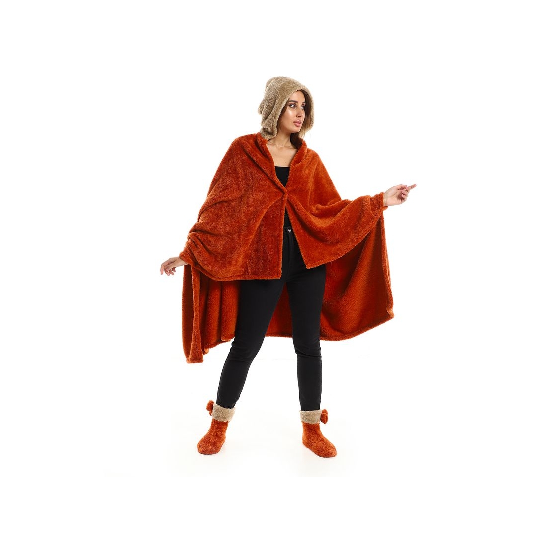 طقم دفاية للارتداء الشخصي - 3 قطع - برتقالي/بيج - 110*130 سم