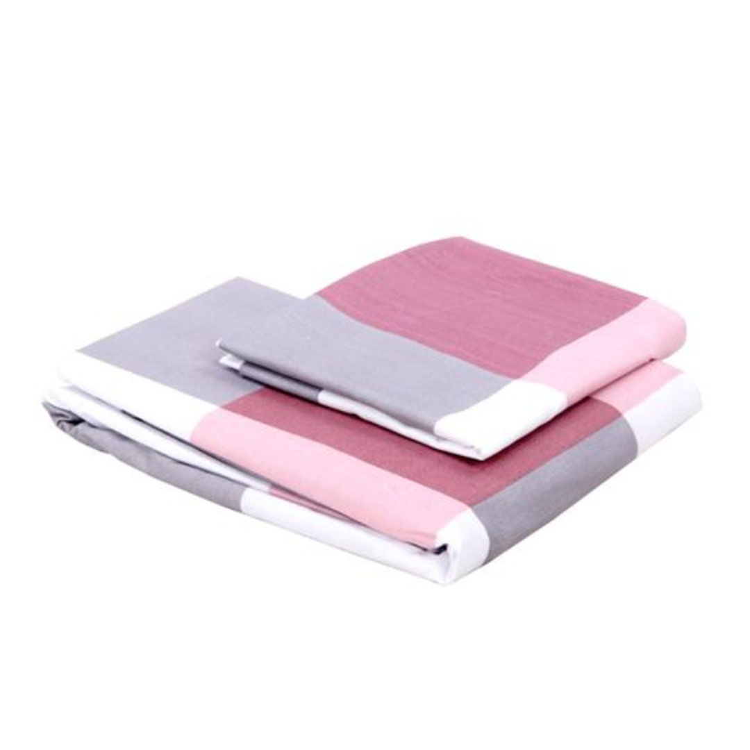 ملاية سرير باستيك كاروهات 100*200 سم + 1 كيس مخدة إضافي - بينك