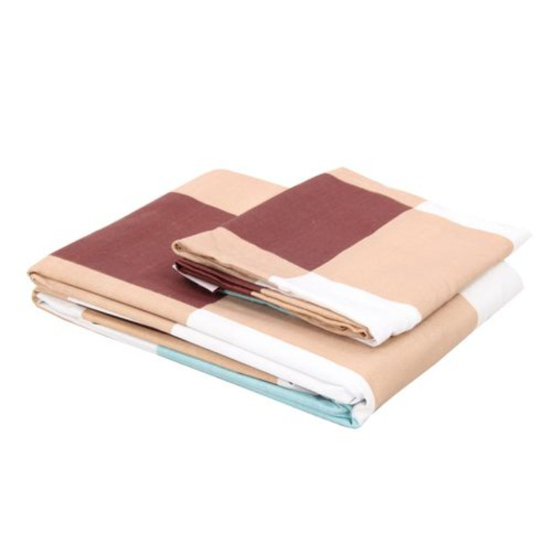 ملايات سرير كاروهات 180*230 سم + كيس مخدة إضافي - بني