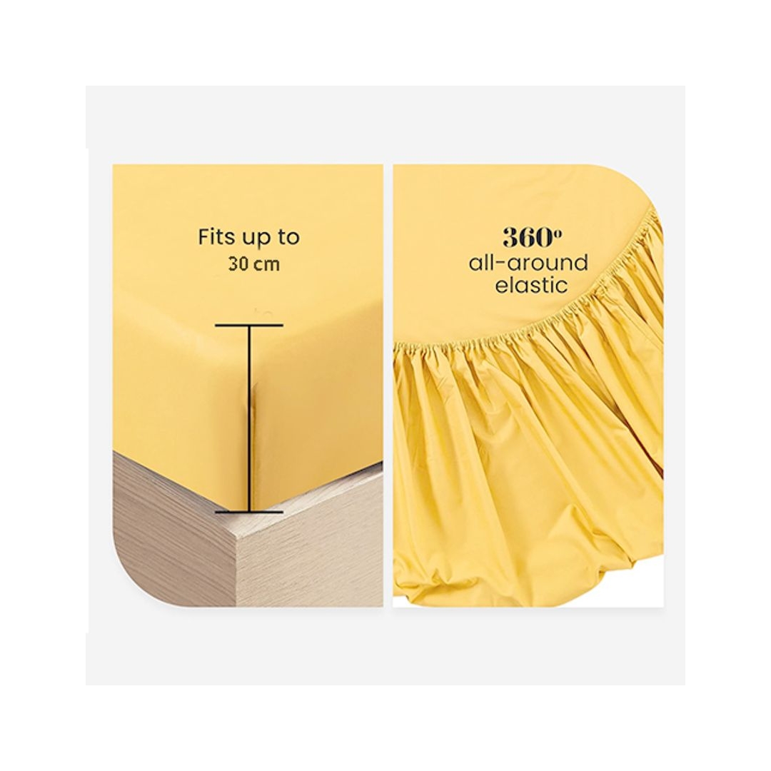 طقم ملاية بأستيك قطعتين من سنوز - أصفر - 100*200سم