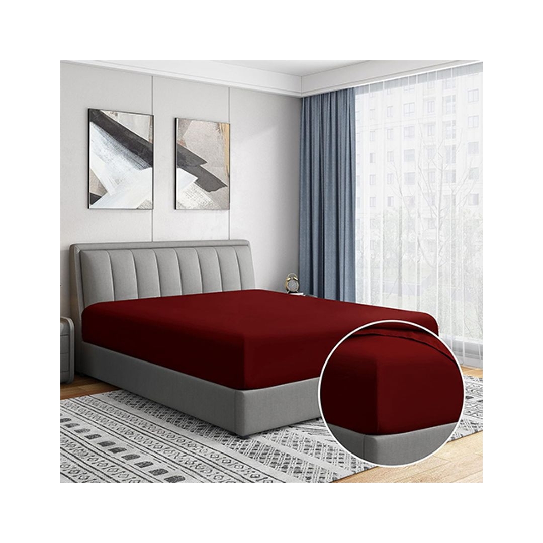 طقم ملاية بأستيك من سنوز - 3 قطع - 160*200 سم - أحمر غامق
