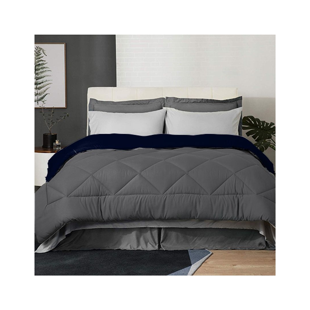 لحاف شتوي دبل فيس - 160/235 سم - جراى/ دارك بلو