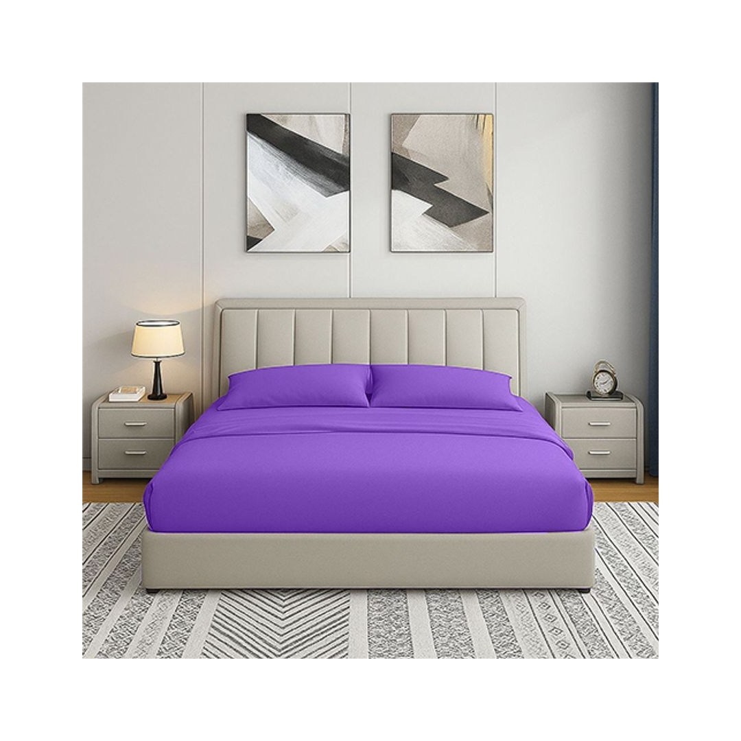 طقم ملاية بأستيك - 180/200 سم - 3 قطع - لافندر غامق