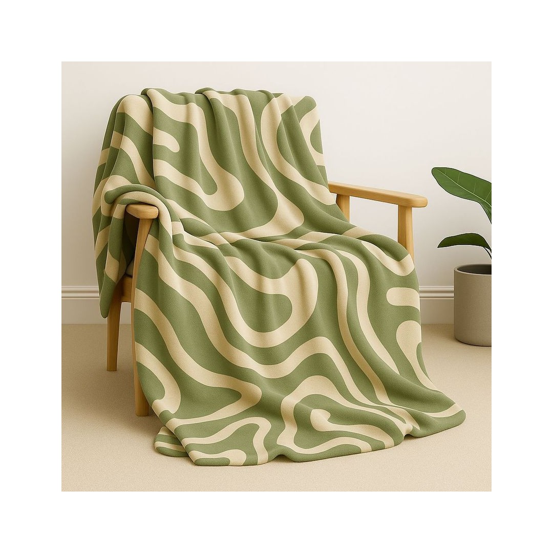 سنوز بطانيه خفيفه وجهين 130 * 180 سم - تصميم ويڤز أخضر غامق