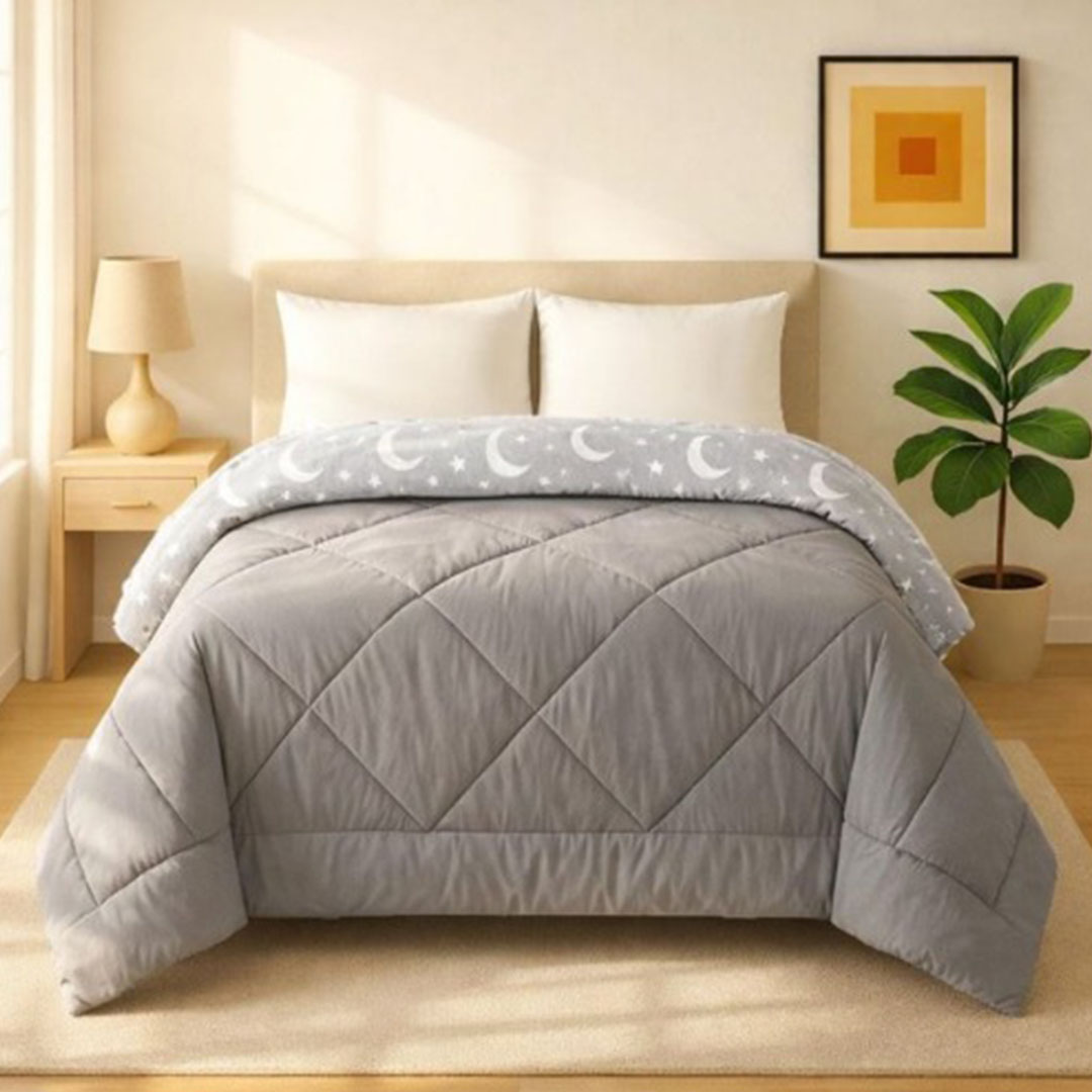 لحاف شتوي دبل فيس فرو و مايكروفايبر سنوز- 210*220 سم - رمادي