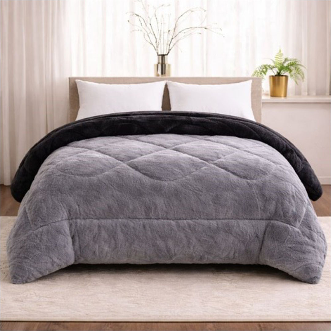 لحاف بطانية دبل فيس سادة - 220*230 سم - أسود/رمادي