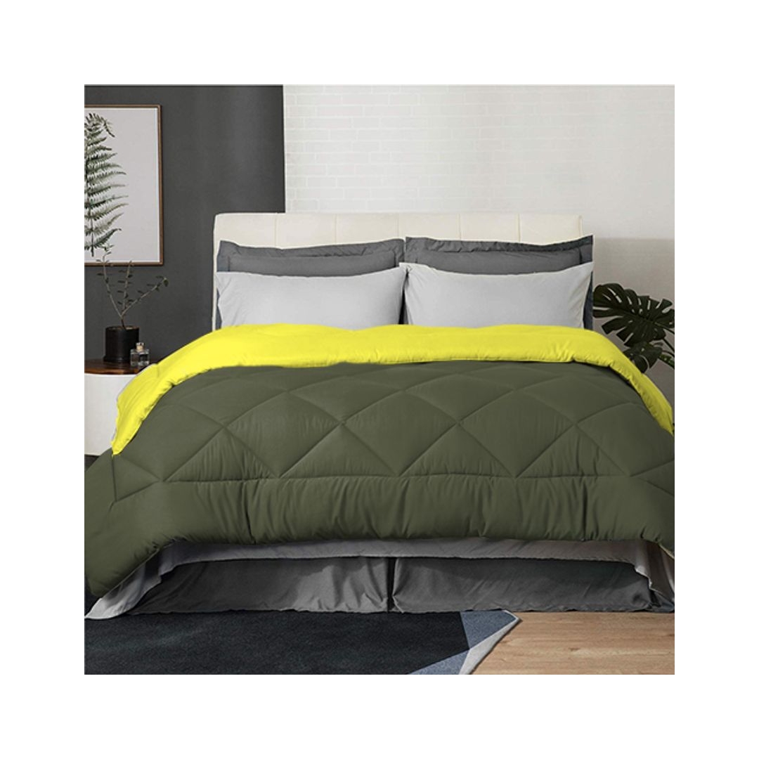 لحاف شتوي فايبر دبل فيس ساده - 220/235 سم - زيتي