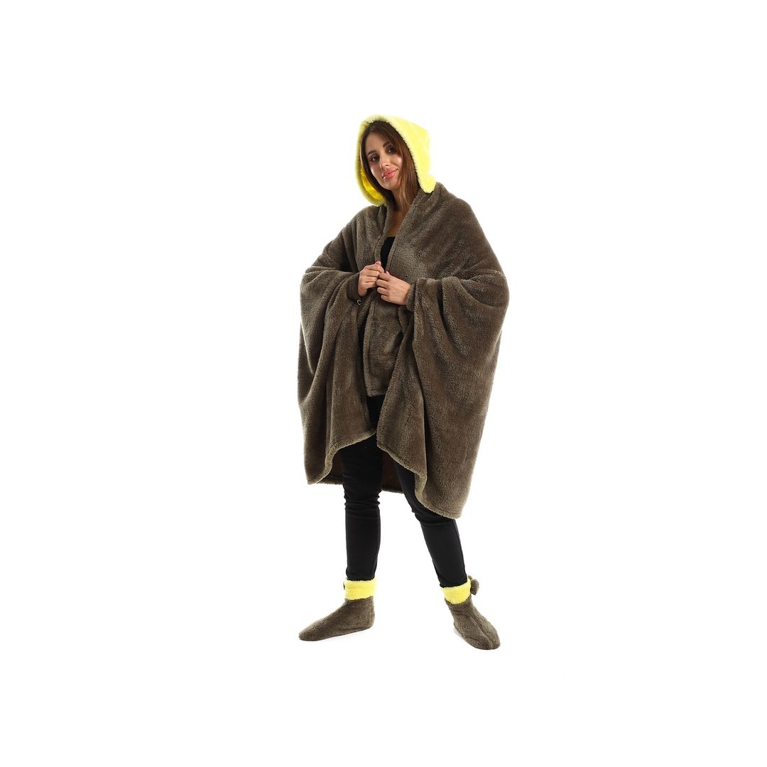 طقم دفاية للارتداء الشخصي - 3 قطع - زيتي/أصفر - 110*130 سم