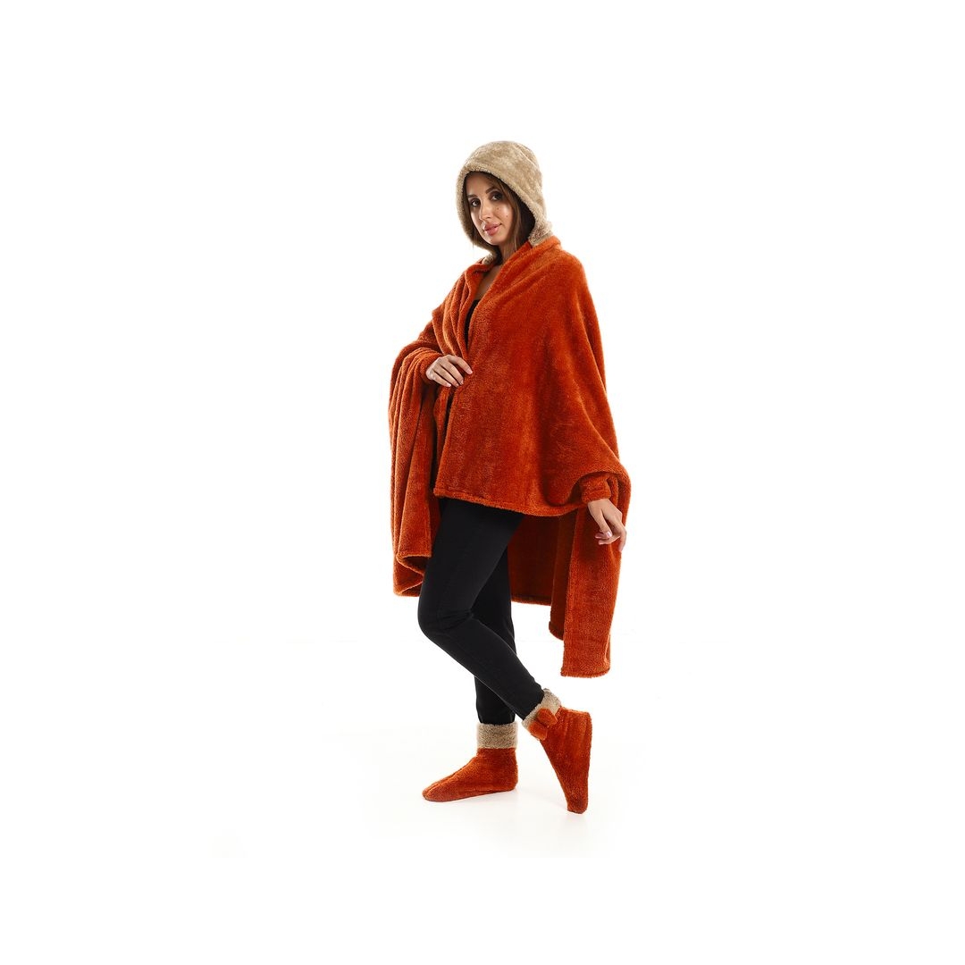 طقم دفاية للارتداء الشخصي - 3 قطع - برتقالي/بيج - 110*130 سم