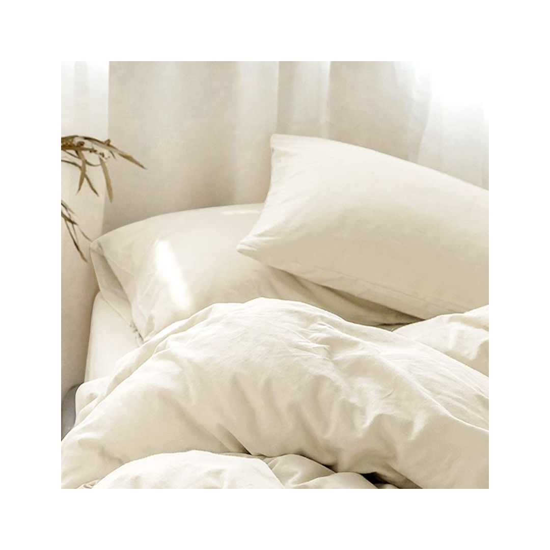 طقم ملاية بأستيك - 180/200 سم - 3 قطع - أوف وايت