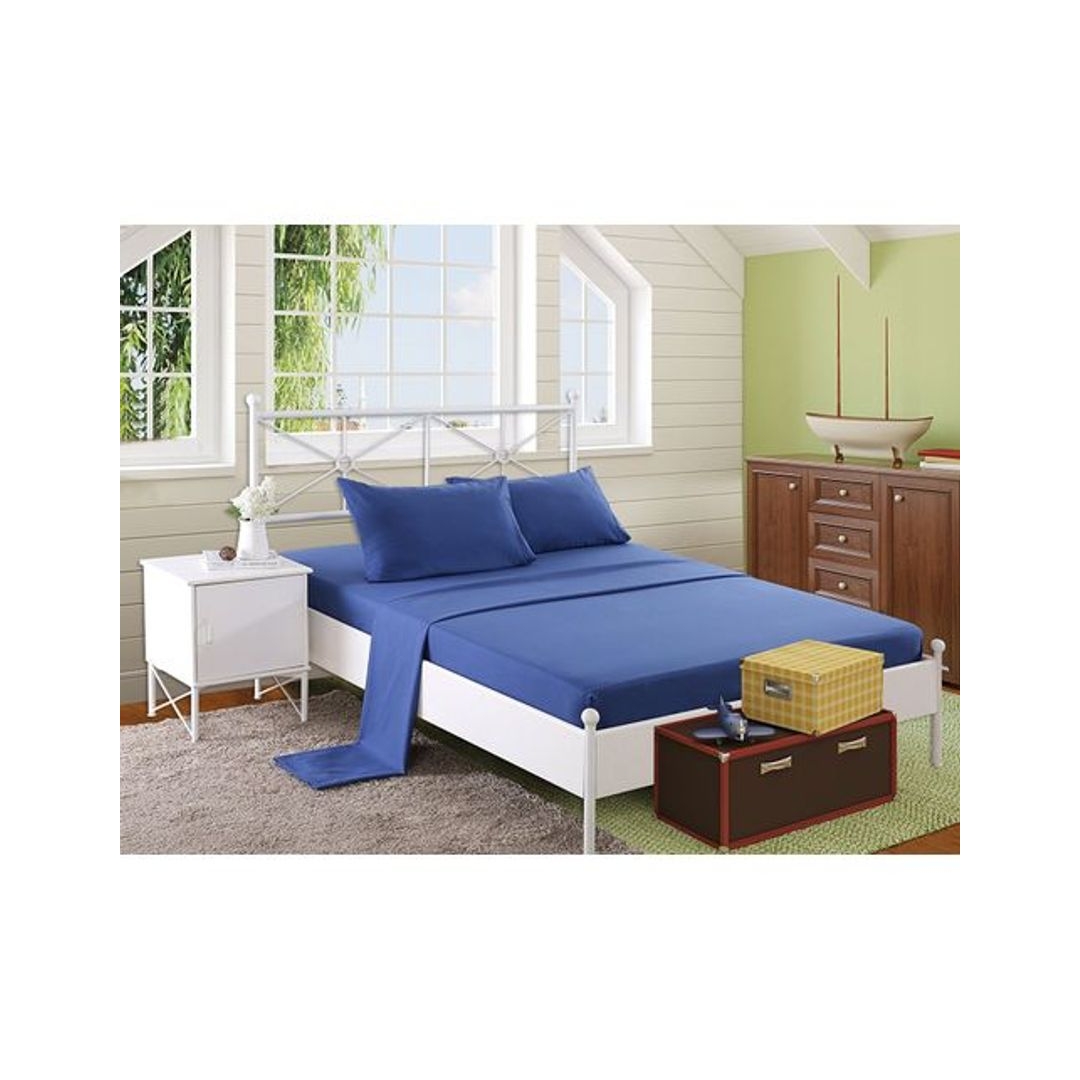 طقم ملاية بأستيك - 180/200 سم - 3 قطع - أزرق