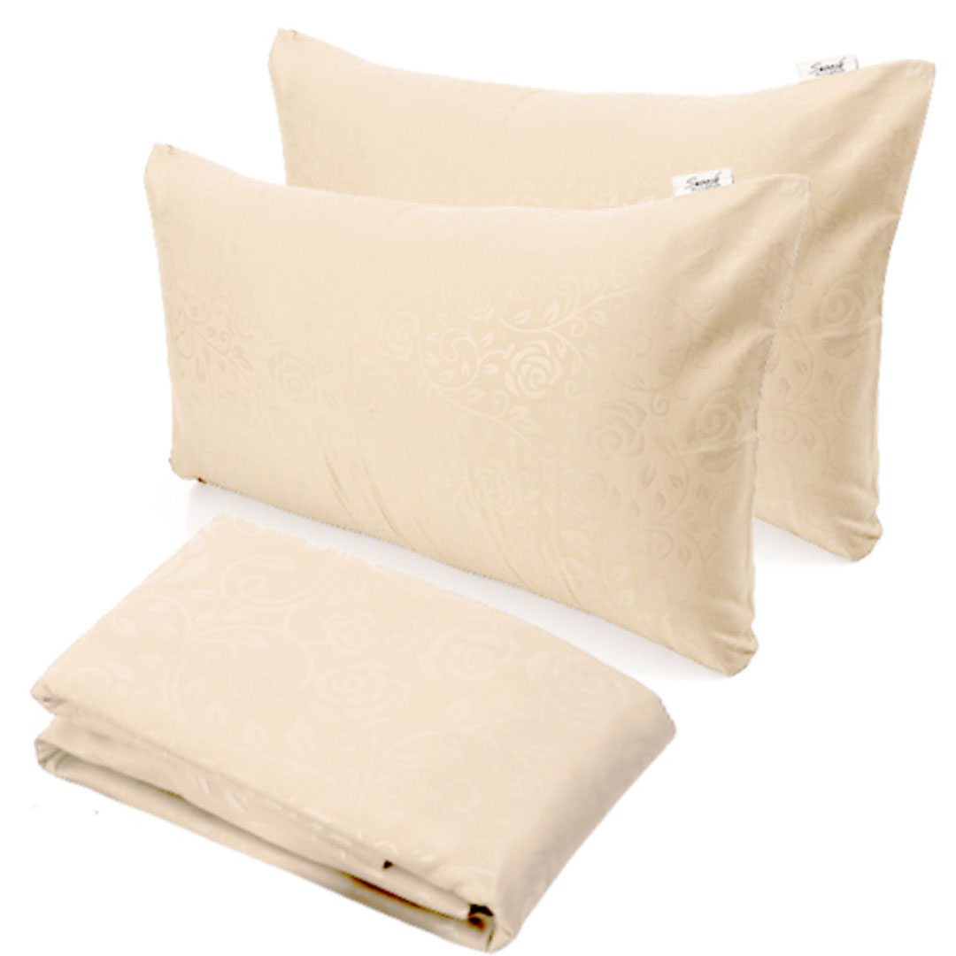 طقم ملاية سرير عادية سنوز جاكار مايكروفايبر 220*240 سم + 2 كيس مخدة إضافي - بيج