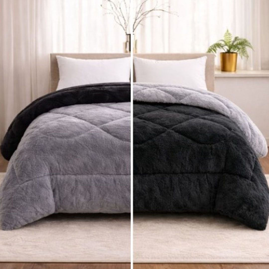 لحاف بطانية دبل فيس سادة - 220*230 سم - أسود/رمادي