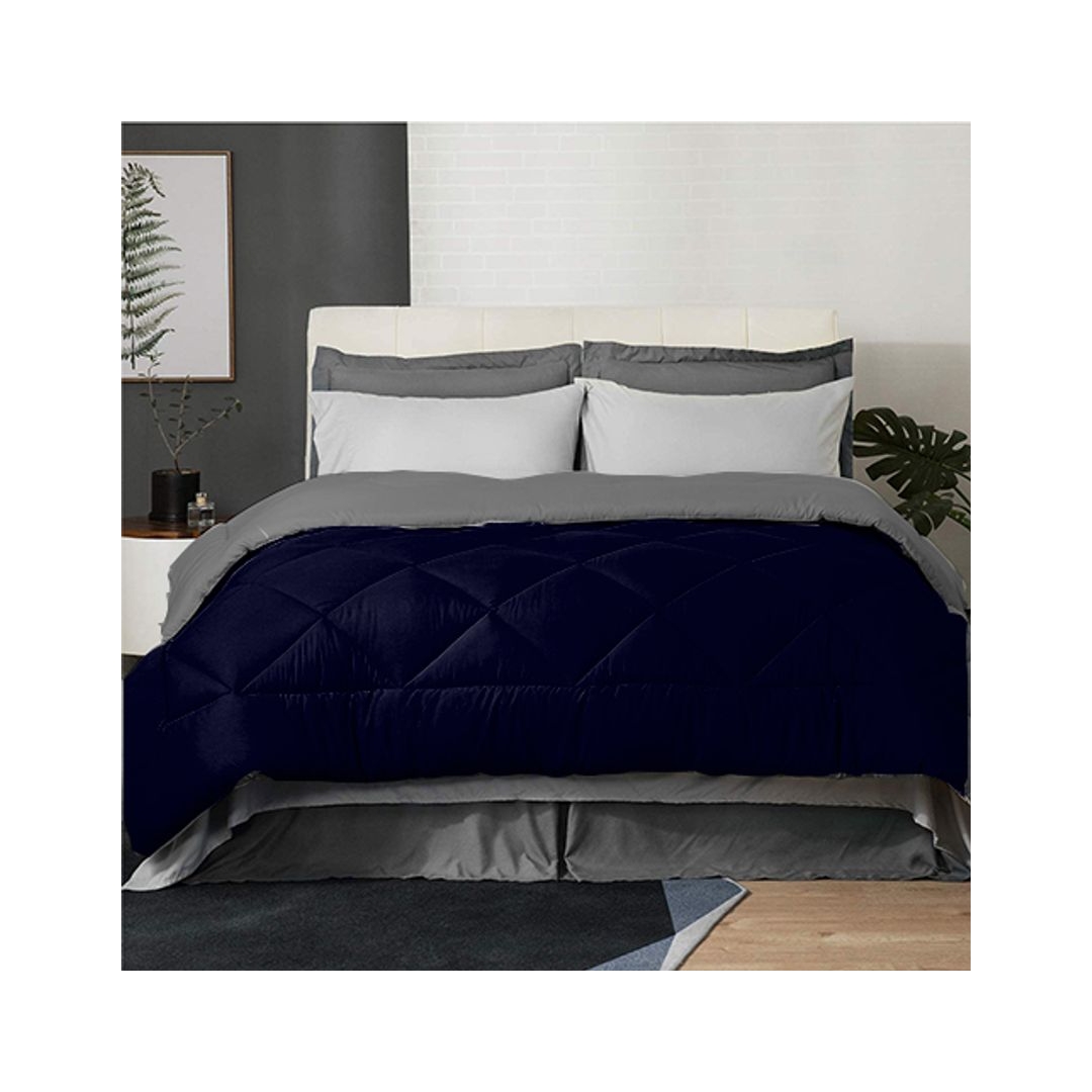 لحاف شتوي دبل فيس - 220/235 سم - جراى/ دارك بلو