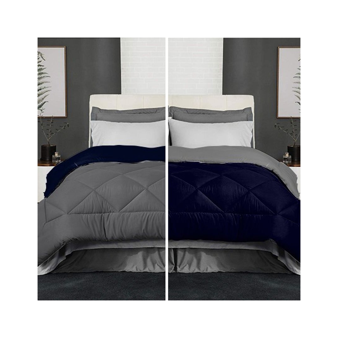 لحاف شتوي دبل فيس - 160/235 سم - جراى/ دارك بلو