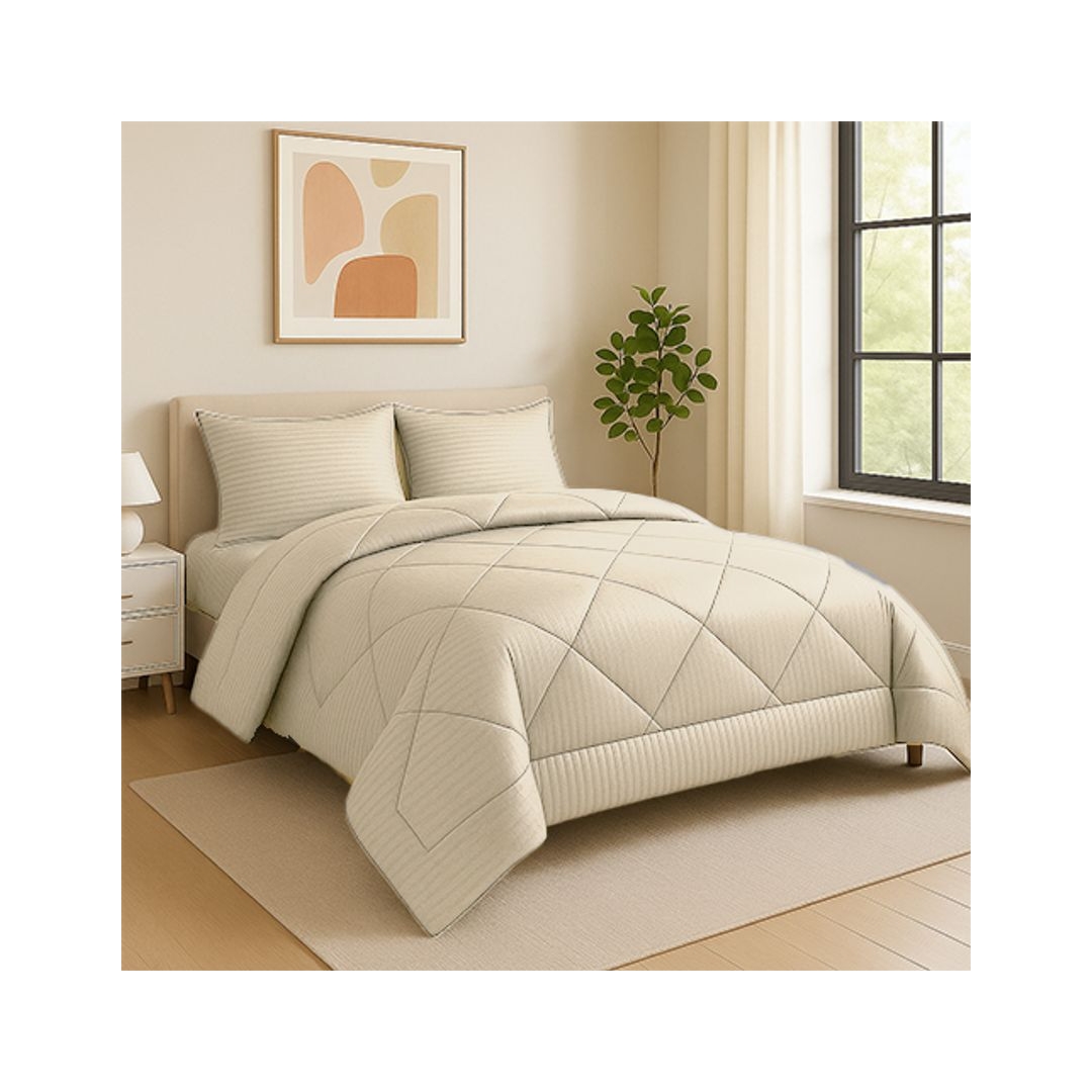 لحاف فندقي شتوي جاكارد سترايبد - 160/235 سم - بيج