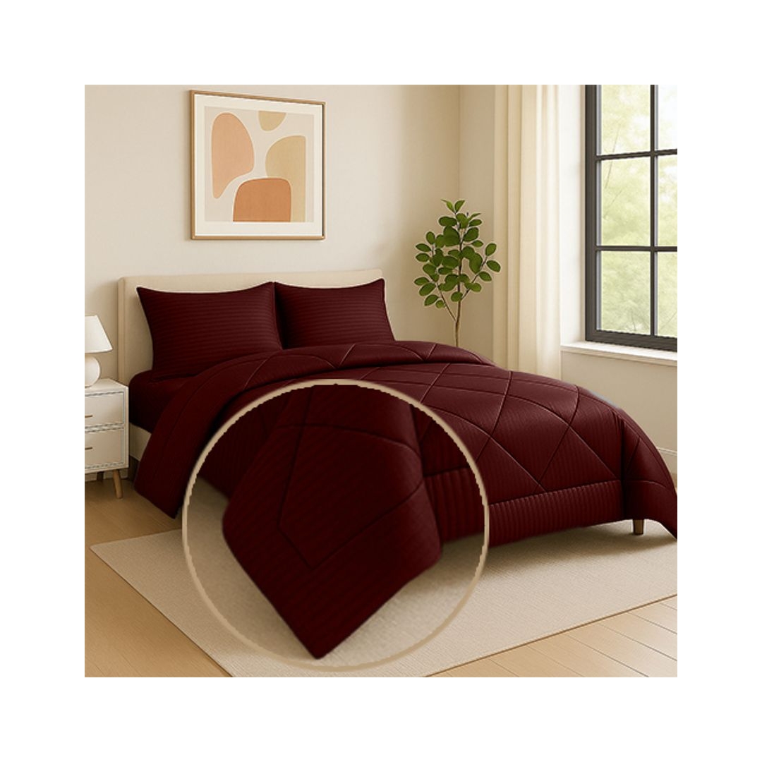 لحاف فندقي شتوي جاكارد سترايبد - 220/235 سم - دارك ريد