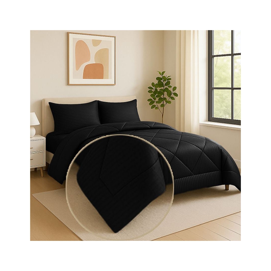 لحاف فندقي شتوي جاكارد سترايبد - 220/235 سم - بلاك