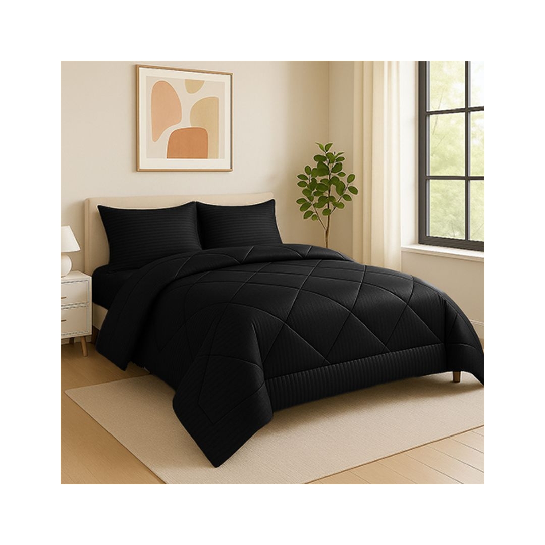 لحاف فندقي شتوي جاكارد مخطط - 160*235 سم - أسود