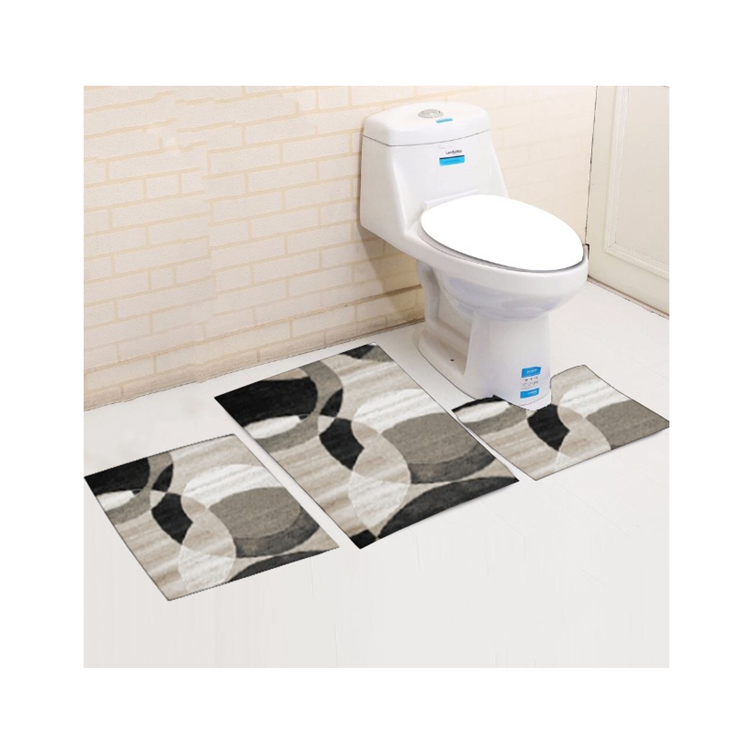 طقم دواسة حمام مانع للانزلاق قطيفه - 3 قطع - تصميم سيركلز