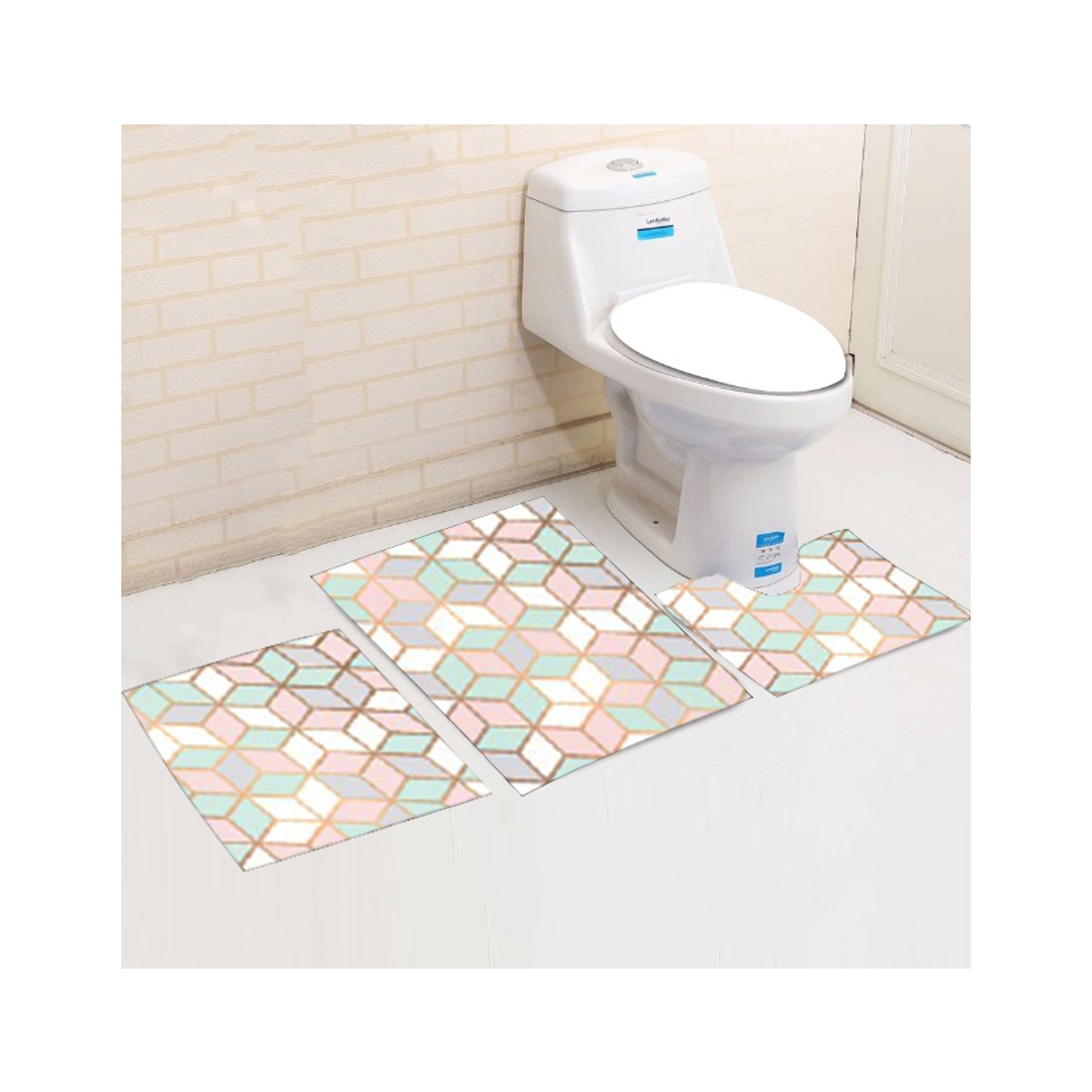 طقم دواسة حمام مانع للانزلاق قطيفه - 3 قطع - تصميم 3d