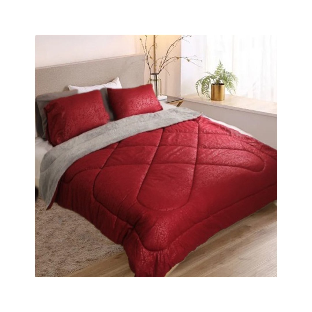 سنوز لحاف دبل فيس جاكار و فرو - أحمر غامق*رمادى - 220*235 سم