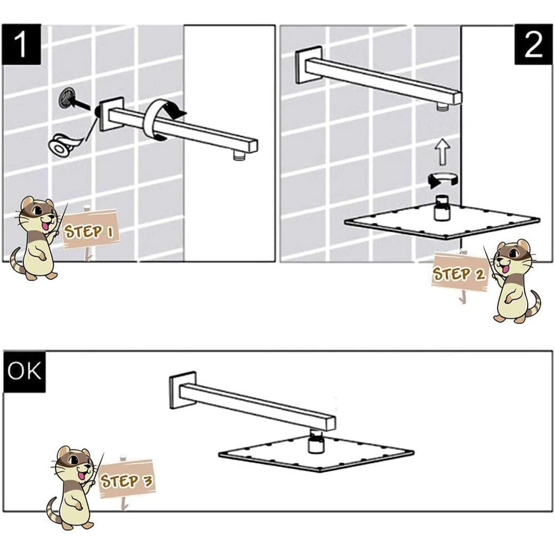 ذراع دش بديل للحمام كروم بشفة مربعة - 16 بوصة