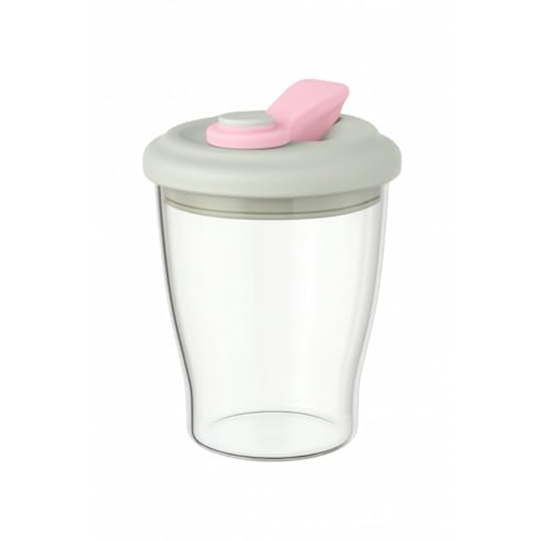 كوب سفر زجاجي مزدوج الجدار بغطاء - بينك - 250 مل - 35049
