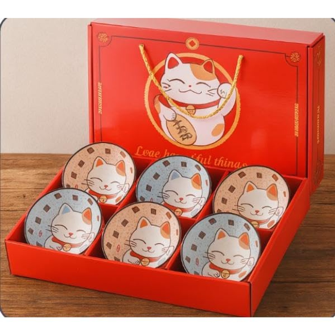 طقم بولات سيراميك بنقش قطط من هوم كير - 6 قطع - TT-1510-A