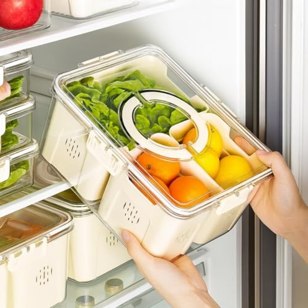 منظم ثلاجة أكريليك شفاف بغطاء - 4 تقسيمات - قطعة واحدة