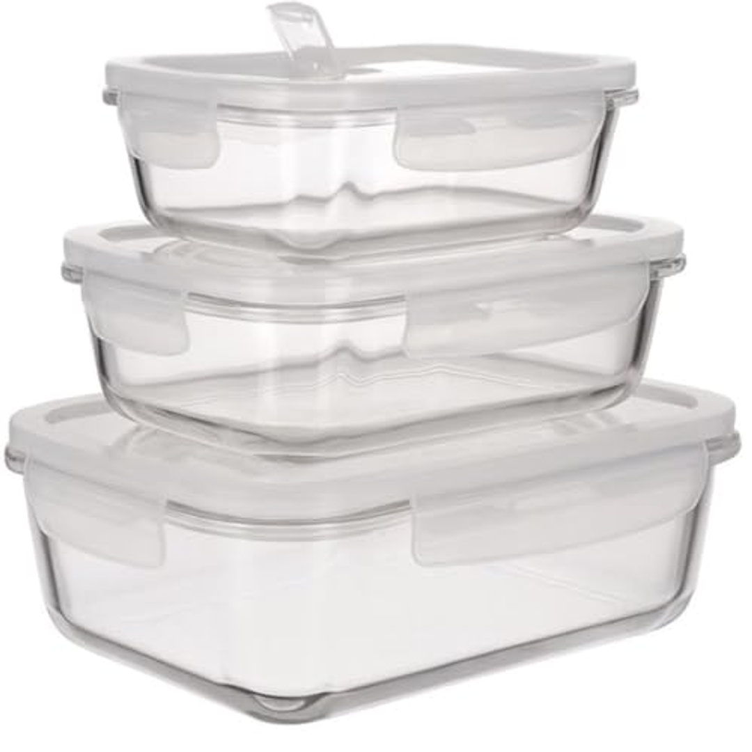 علب تخزين زجاجية لتنظيم الثلاجة - 3 قطع - PP-405-A