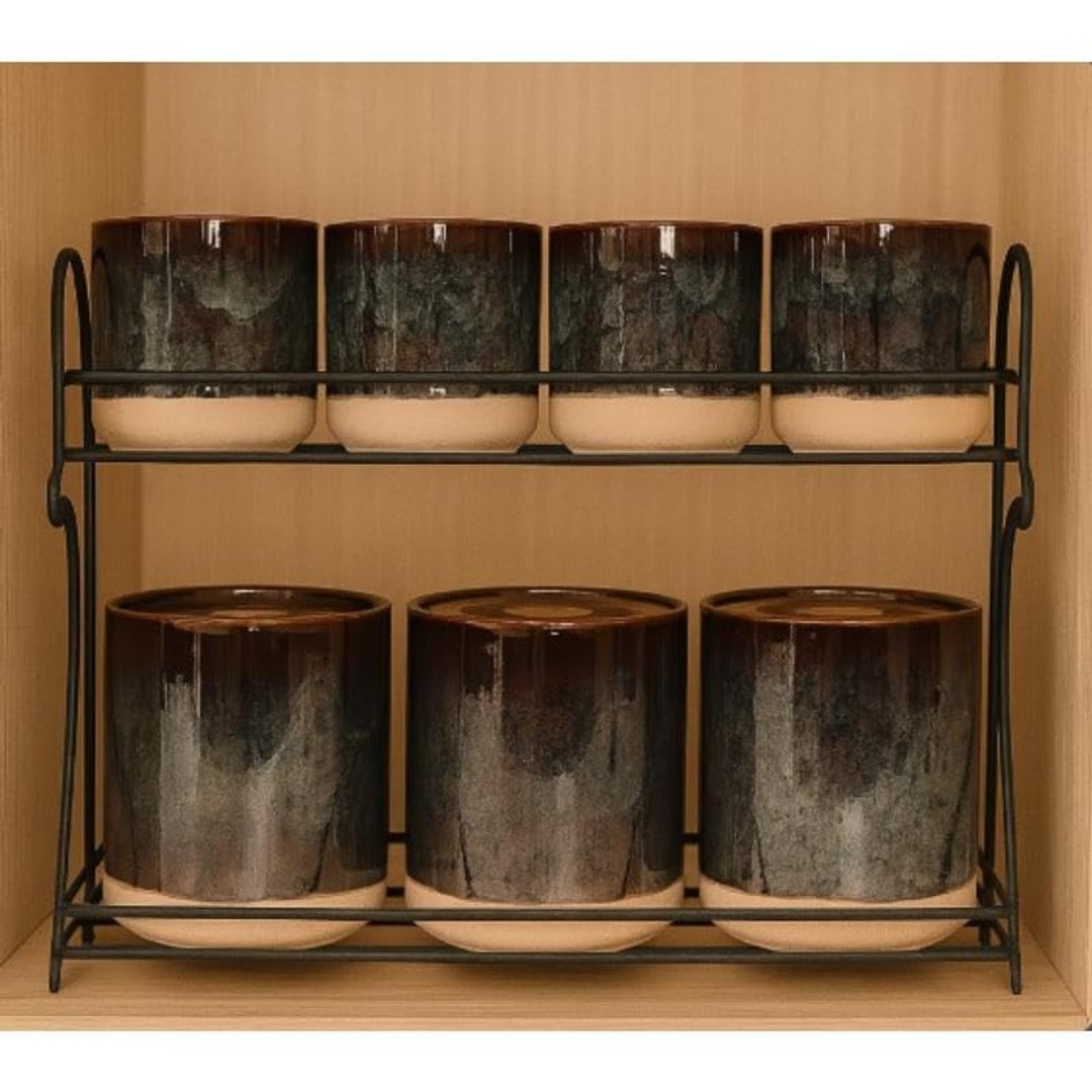 طقم بهارات بورسلين مع حامل - 7 قطع