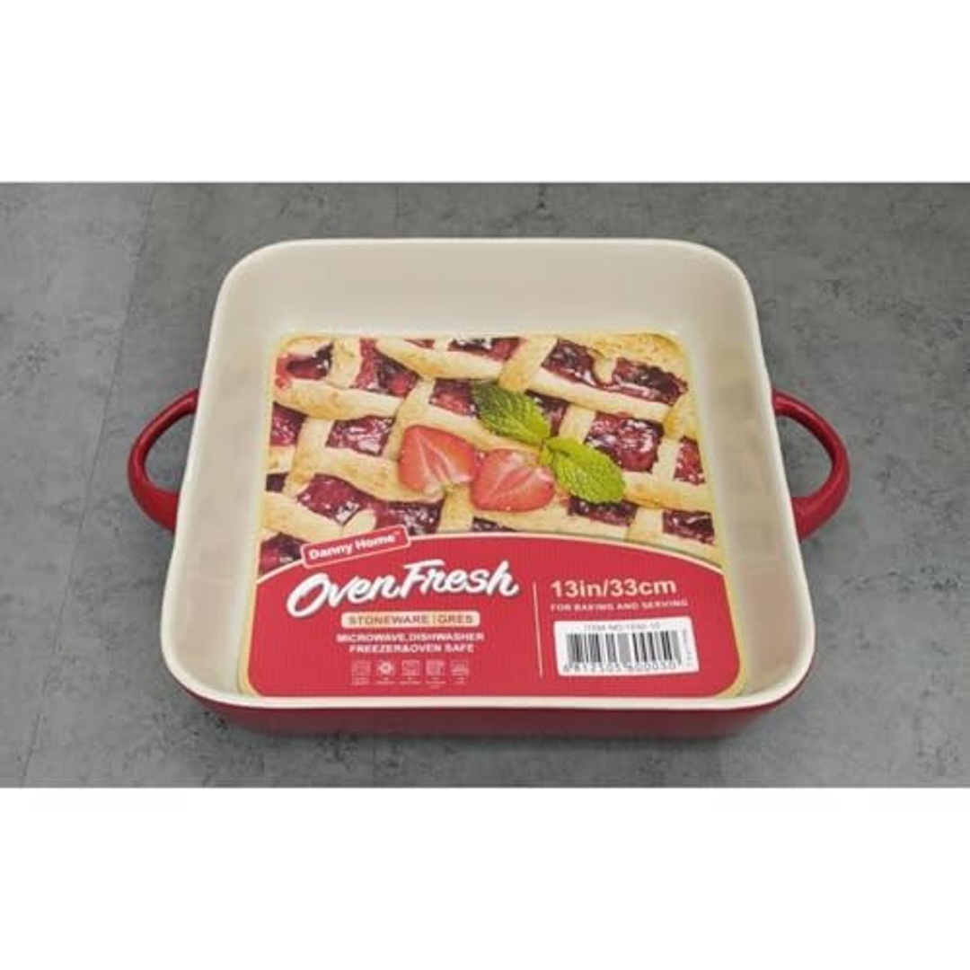 طاجن بورسلين مربع داني هوم - أحمر/أبيض - 2 لتر