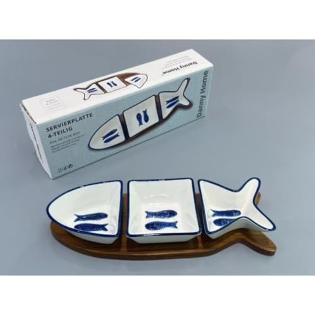 طقم تقديم سيراميك شكل سمكة داني هوم - 4 قطع - CZT201-2