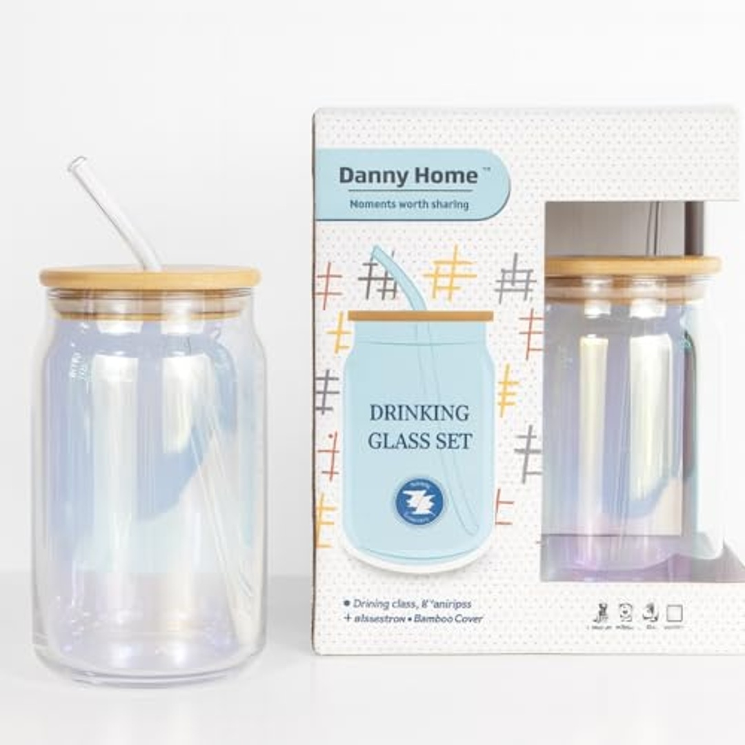 مج بشكل برطمان زجاجي مع شفاطة من داني هوم - 4 قطع - 500 مل - CBB-34D