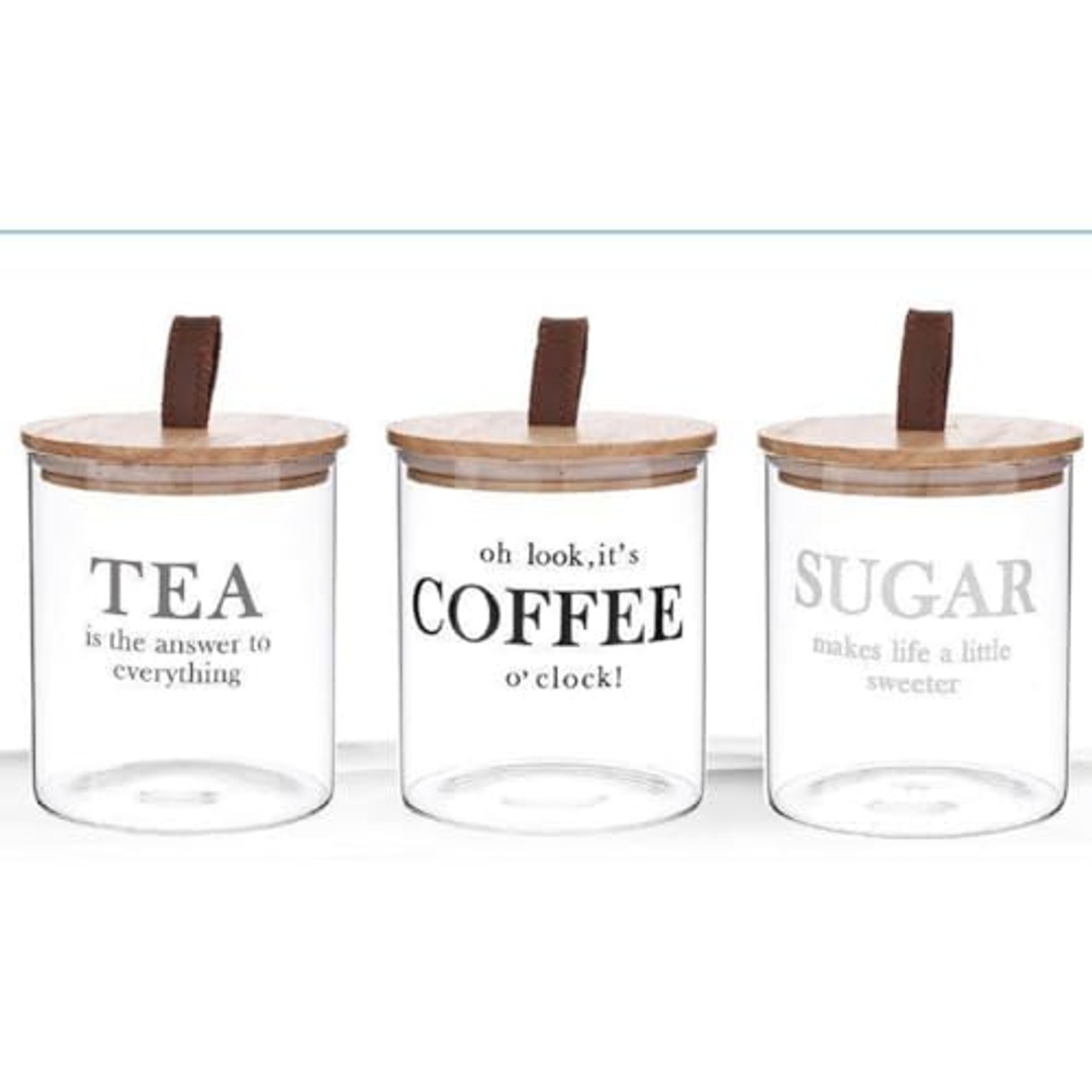 طقم توابل زجاجي بغطاء خشب من داني هوم -3 قطع - 1988-73