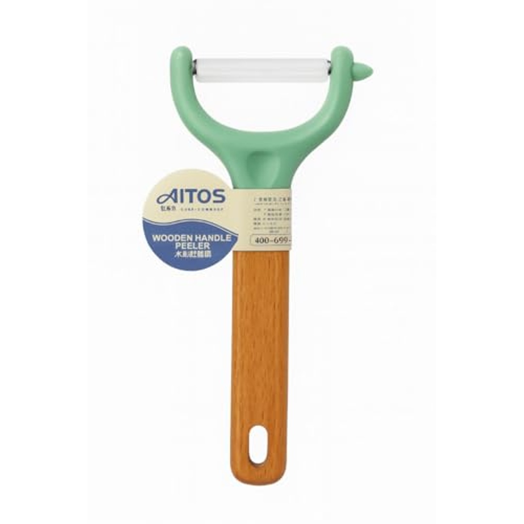 مقشرة خضراوات وفواكه بمقبض خشبي ورأس بلاستيكي - أخضر - 48393