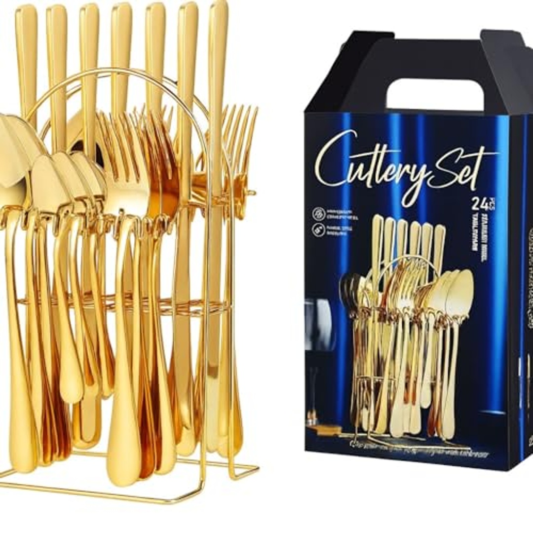 طقم ملاعق طعام مع حامل متعدد الاستخدامات - 24 قطعة