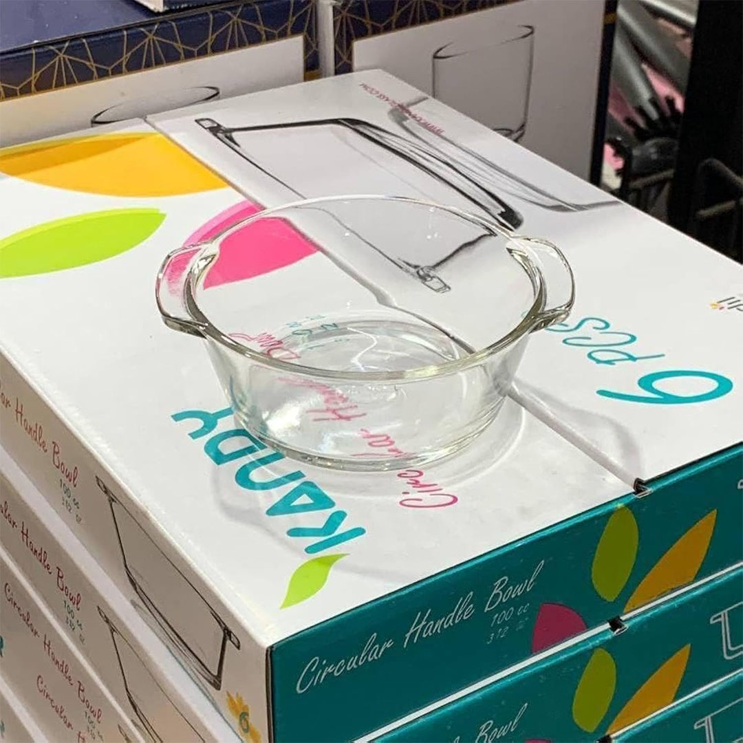 طقم بولة زجاجية دائرية - 6 قطع - شفاف