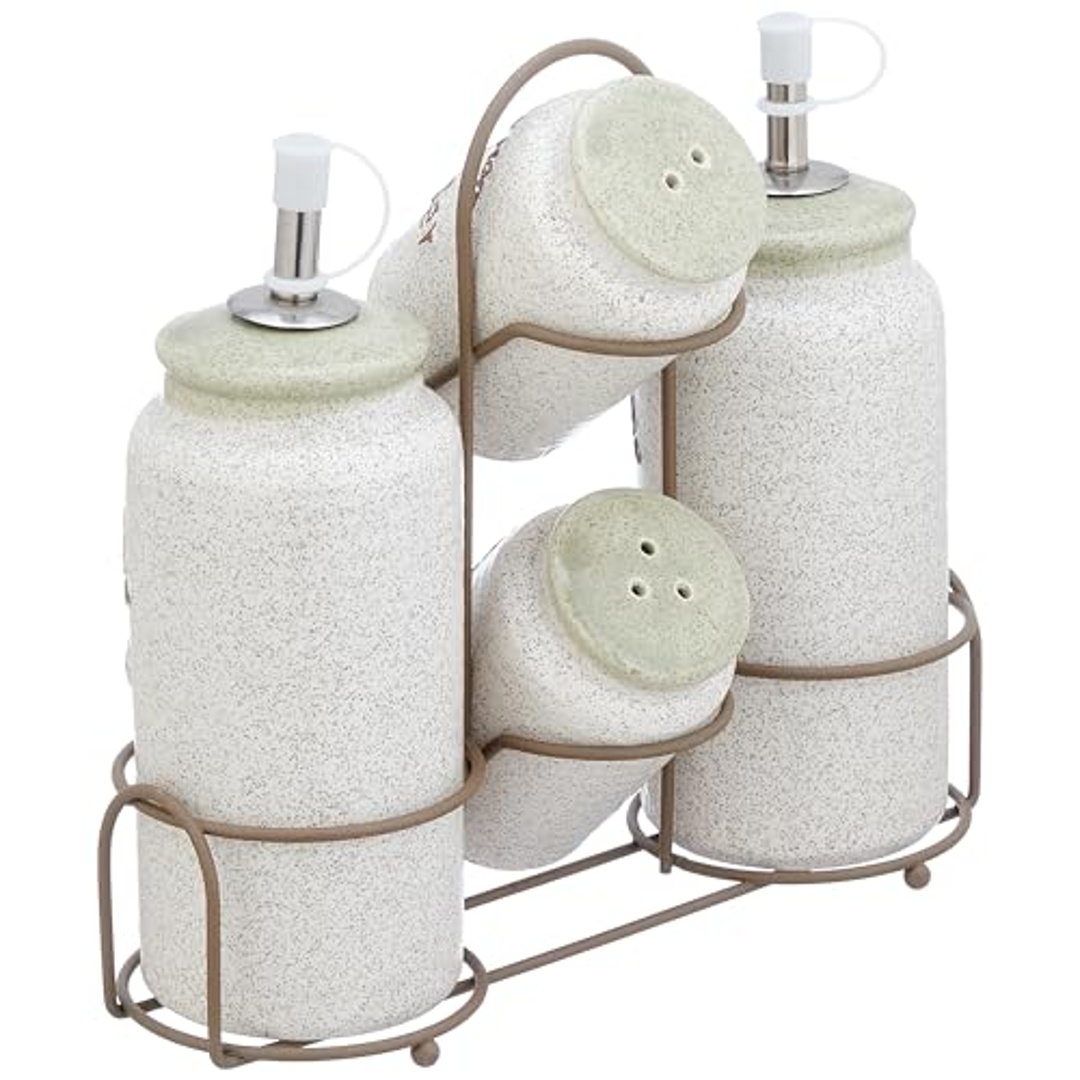 برطمانات بورسلين للخل والزيت مع شيكر ملح - ابيض - TT-1343